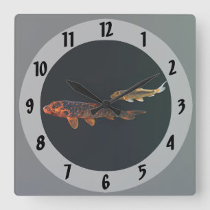 Orange Koi and Gold Koi Square Wall Clock