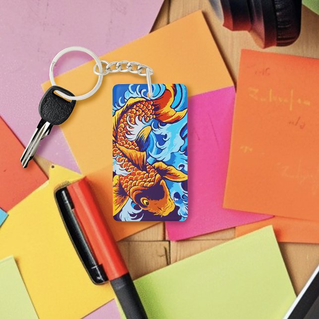 Orange Koi Fish Blue Key Ring (Creator Uploaded)