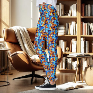 Orange Koi Fish Blue Leggings
