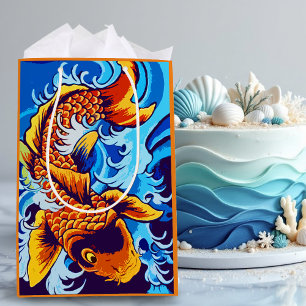 Orange Koi Fish Blue Medium Gift Bag
