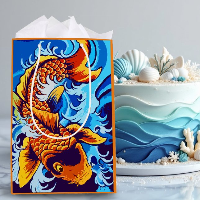 Orange Koi Fish Blue Medium Gift Bag (Creator Uploaded)
