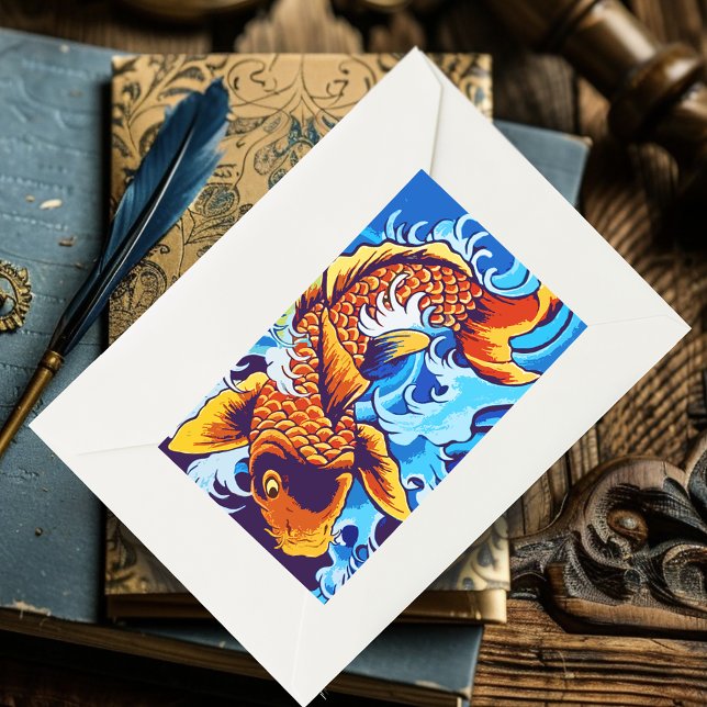 Orange Koi Fish Blue Rectangular Sticker (Creator Uploaded)