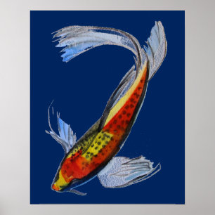 Orange Koi Japanese watercolour art fish Poster