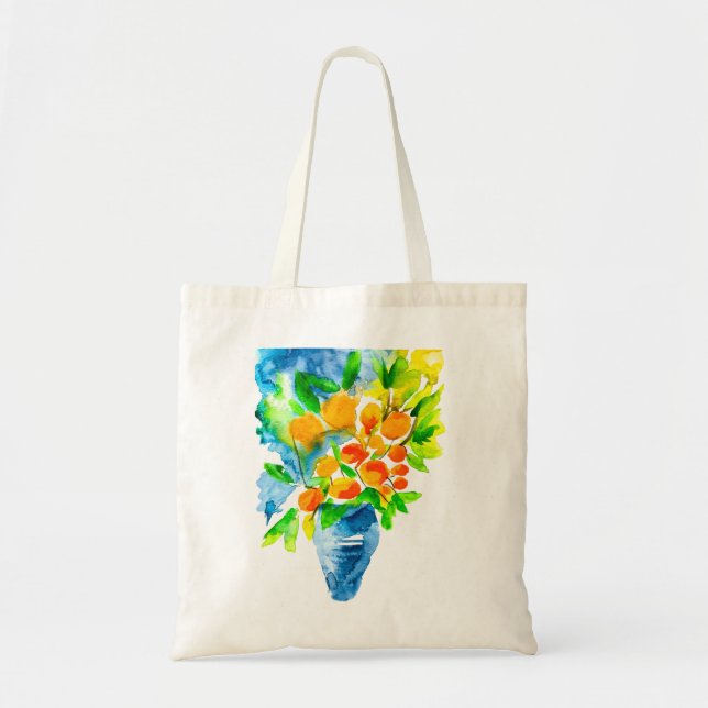 Orange kumquat fruit art watercolor tote bag (Front)