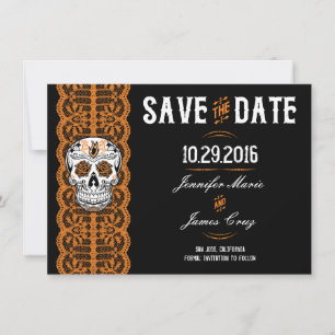 Orange Lace Sugar Skull Save the Dates 4.5x6.25" Date