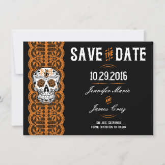Orange Lace Sugar Skull Save the Dates 4.5x6.25" Save The Date