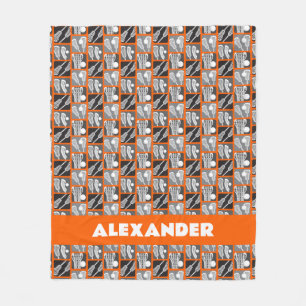 Orange Lacrosse Blocks of Sticks and Balls Fleece Blanket