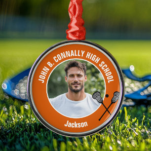 Orange Lacrosse Player Photo High School Christmas Metal Ornament