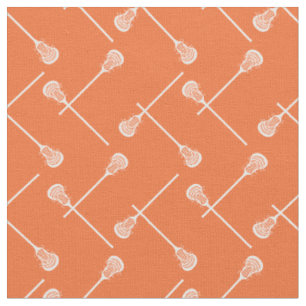 Orange Lacrosse White Sticks Patterned Fabric