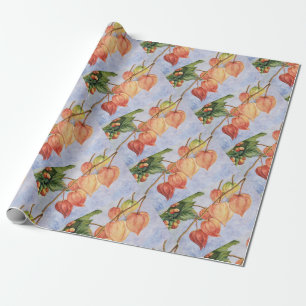 Orange Lantern Flowers Wrapping Paper