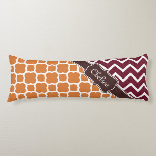 Orange Lattice Maroon Chevron Patterns Brown Name Body Cushion