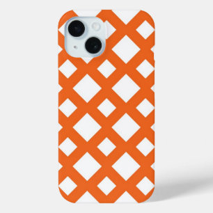 Orange Lattice on White iPhone 15 Case