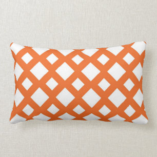 Orange Lattice on White Lumbar Cushion