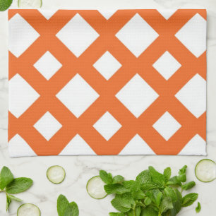 Orange Lattice on White Tea Towel
