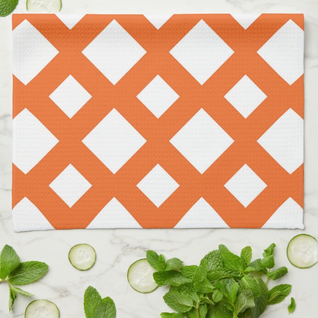 Orange Lattice on White Tea Towel (Folded)