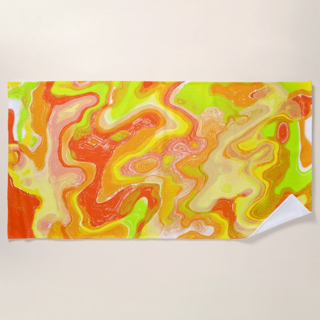 Orange Lava Marble Topographic Texture Abstract Beach Towel (Front)