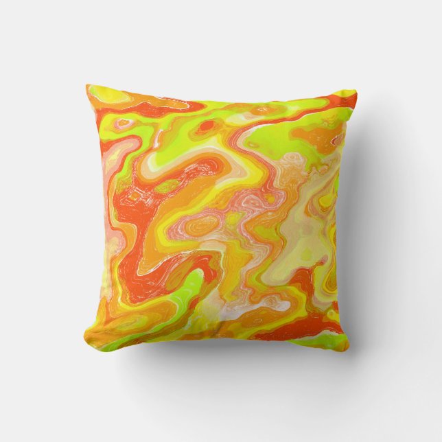 Orange Lava Marble Topographic Texture Abstract Cushion (Front)