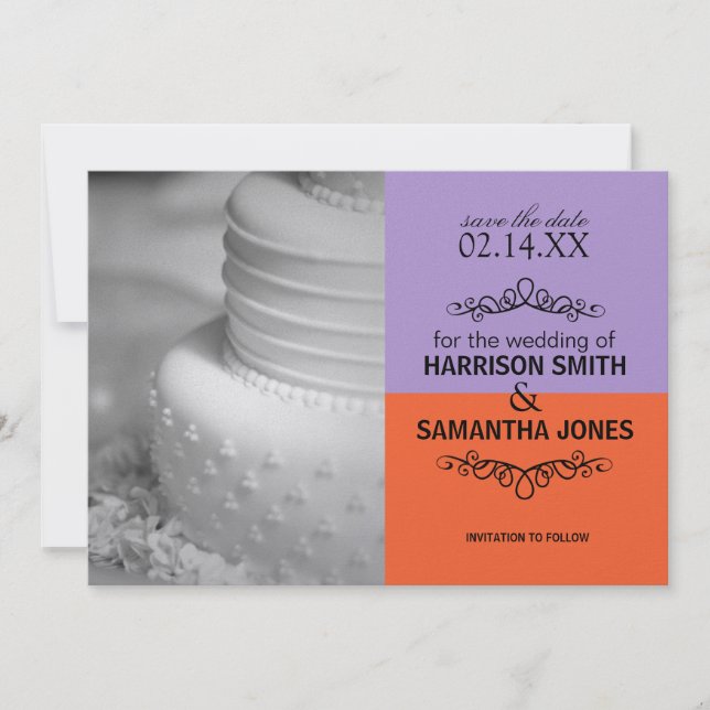 Orange & Lavender Save the Date Announcements (Front)