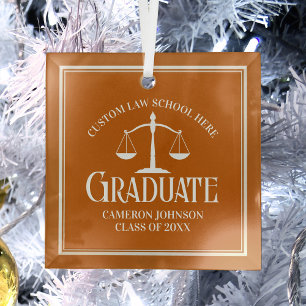 Orange Law School Graduation Christmas Glass Tree Decoration