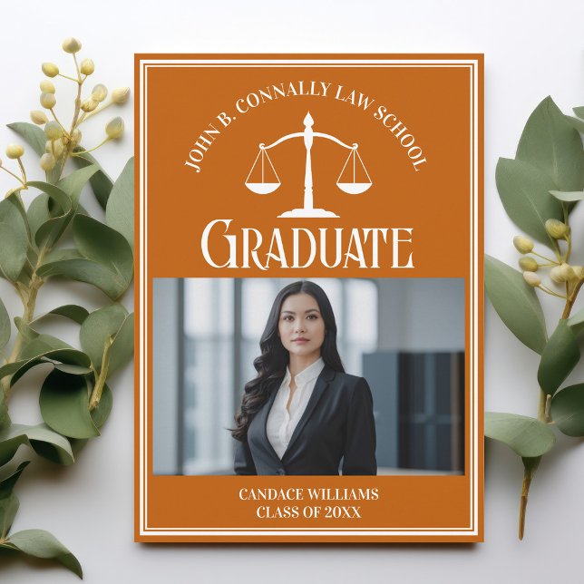 Orange Law School Photo Custom Graduation Announcement (Creator Uploaded)