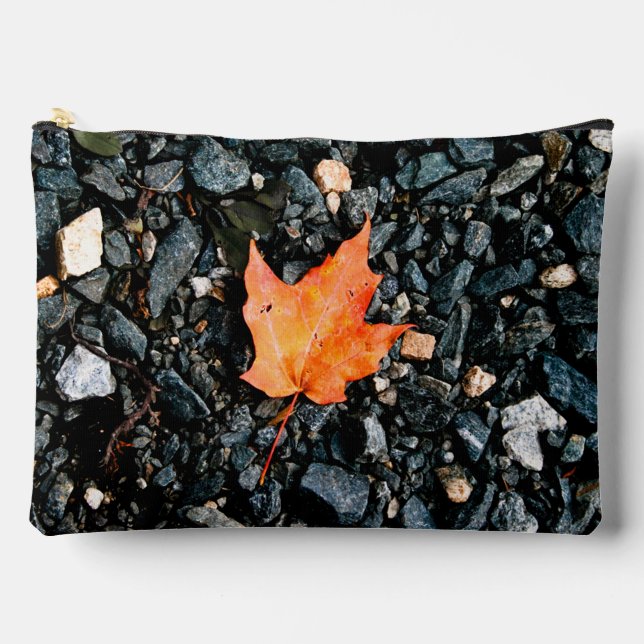 Orange Leaf on Black Rocks Accessory Pouch (Front)