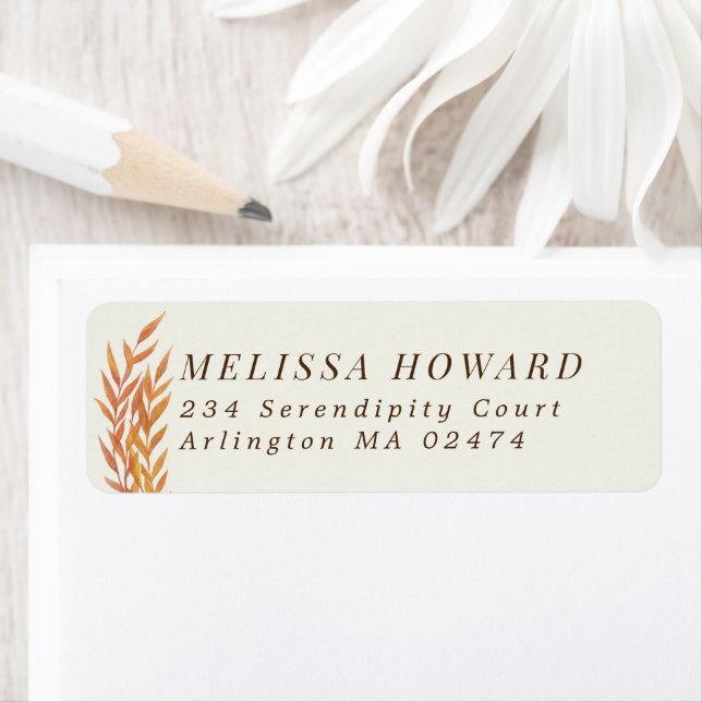 Orange Leafy Branches Return Addess Address Label (Insitu)
