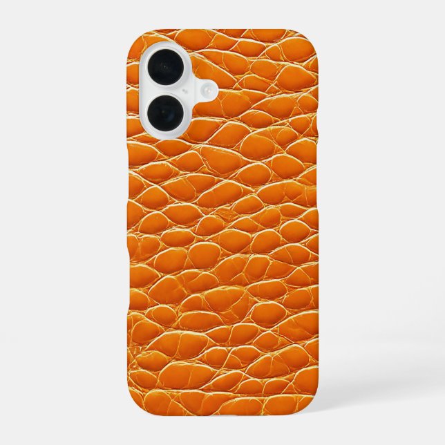 Orange leather effect pattern iPhone 16 case (Back)