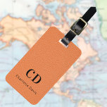 Orange leather monogram name luggage tag<br><div class="desc">Orange faux leather print as background. Personalise and add your monogram letters and full name on the front. Your contact information on the back.  Black text.</div>