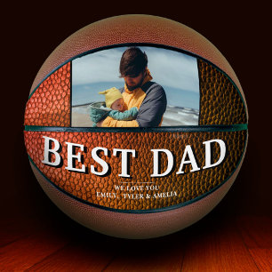 Orange Leather Print Best Dad Father`s Day Photo Basketball