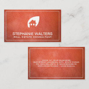Orange Leather Real Estate   Home Icon Business Card