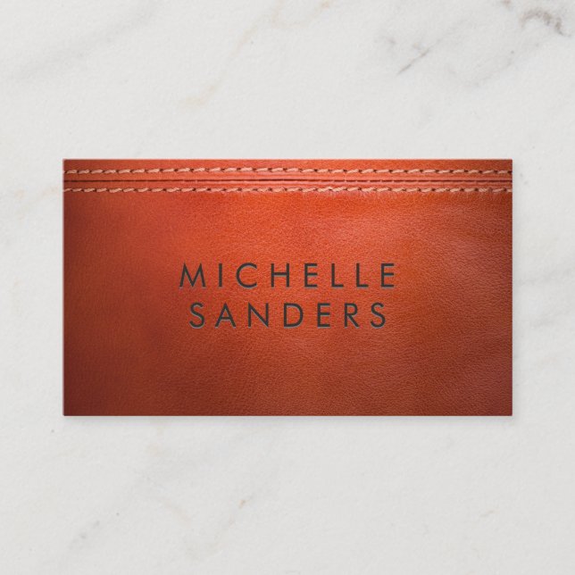 Orange Leather Texture | Double Stitched Business Card (Front)