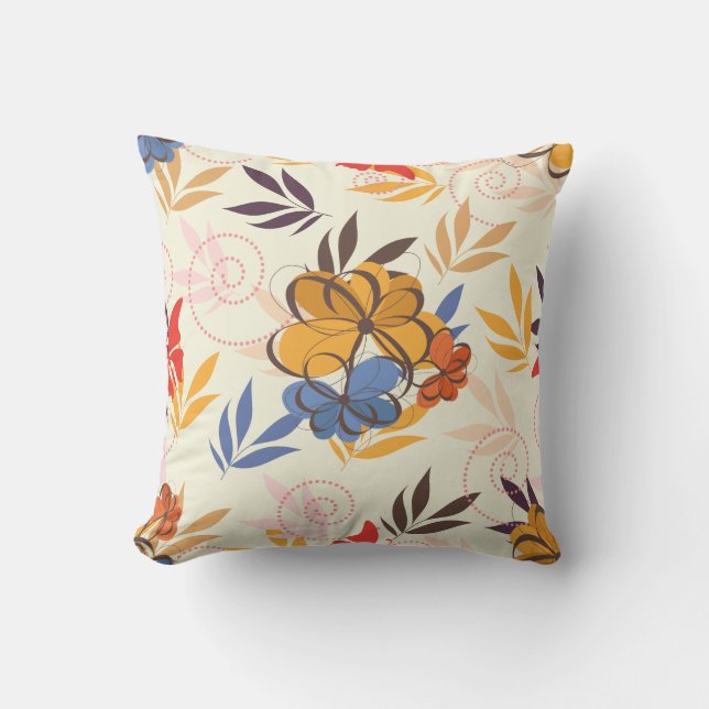 Orange Leaves and Blossoms Throw Pillow (Front)
