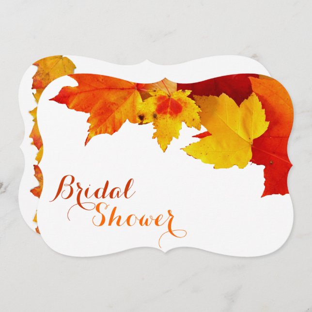 Orange Leaves Autumn Bridal Shower Invitations (Front/Back)