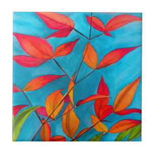 Orange leaves Autumn original watercolour art Ceramic Tile