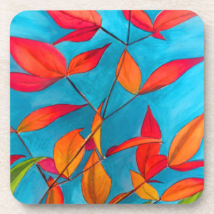 Orange leaves Autumn original watercolour art Coaster