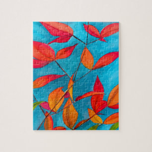 Orange leaves Autumn original watercolour art Jigsaw Puzzle