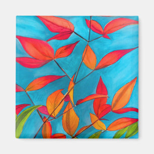 Orange leaves Autumn original watercolour art Magnet