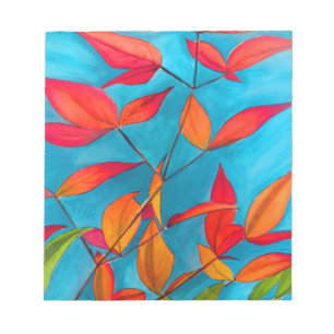 Orange leaves Autumn original watercolour art Notepad