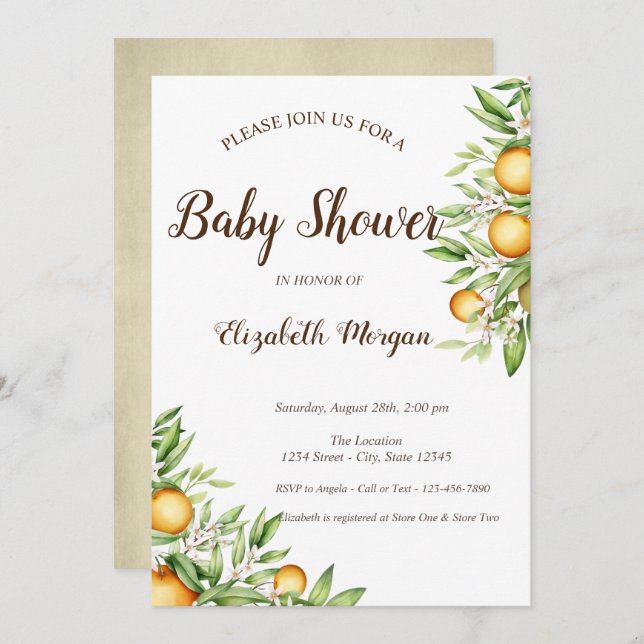  Orange,Leaves Citrus Baby Shower  Invitation (Front/Back)