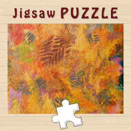 Orange Leaves Marbling Art Autumn Vibes - Jigsaw Puzzle