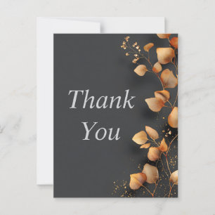 Orange Leaves on Matte Black Thank You Card