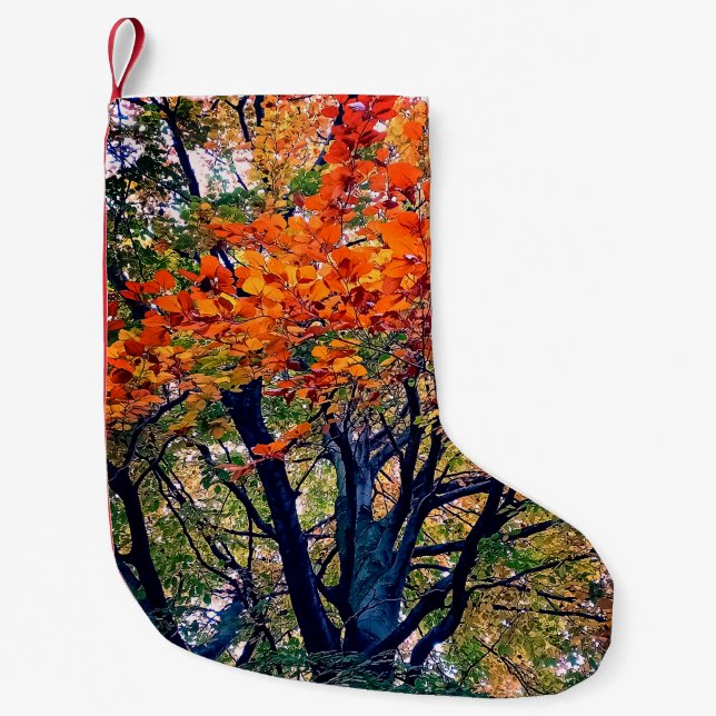 Orange leaves small christmas stocking (Front)