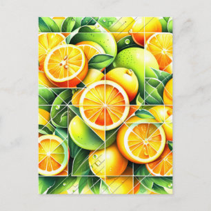 Orange Lemon Botanical Citrus Geometric Announcement Postcard
