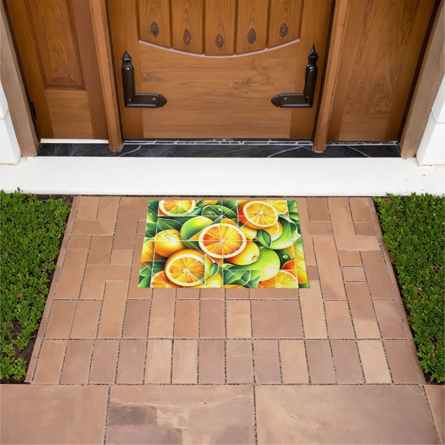 Orange Lemon Botanical Citrus Geometric Doormat (Outdoor)