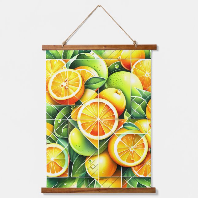 Orange Lemon Botanical Citrus Geometric Hanging Tapestry (Front)