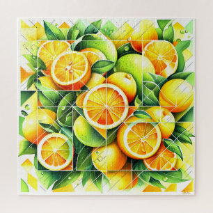 Orange Lemon Botanical Citrus Geometric Jigsaw Puzzle