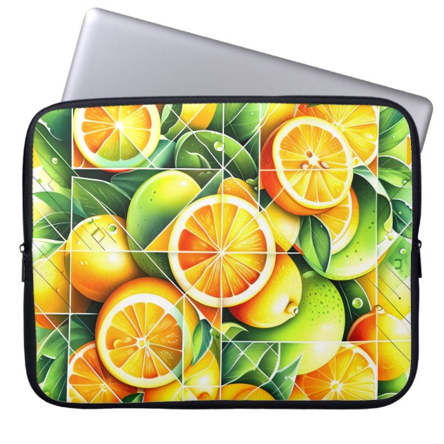Orange Lemon Botanical Citrus Geometric Laptop Sleeve (Front)