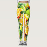 Orange Lemon Botanical Citrus Geometric Leggings<br><div class="desc">Geometric fresh oranges and lemons surrounded by lush green leaves.</div>