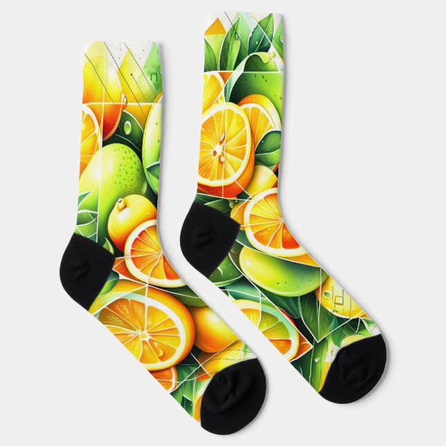 Orange Lemon Botanical Citrus Geometric Socks (Right)