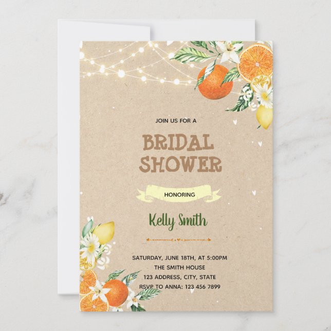 Orange lemon citrus theme shower invitation (Front)